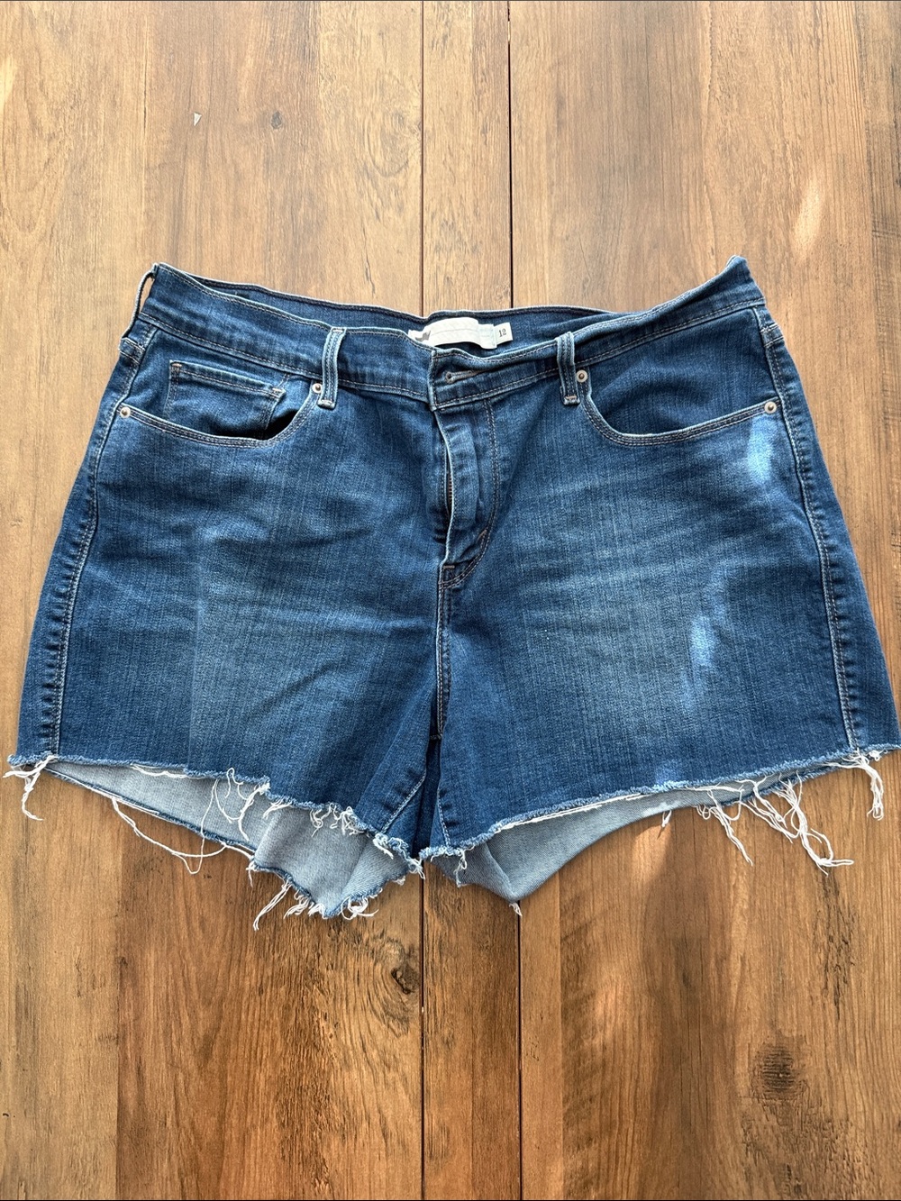 Levi's Dark Blue Distressed Denim Cutoff Shorts